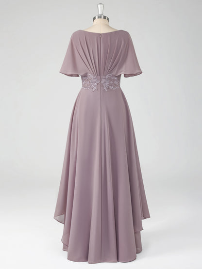 Luciana Modest A-Line Short Sleeves Appliques Long Chiffon Mother of the Bride & Groom Dresses