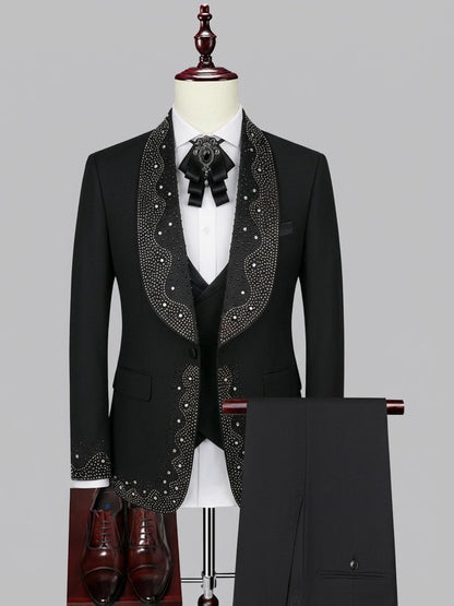 Luxury Diamonds Single Breasted Shawl Lapel Men's 3 Pieces Suit For Party