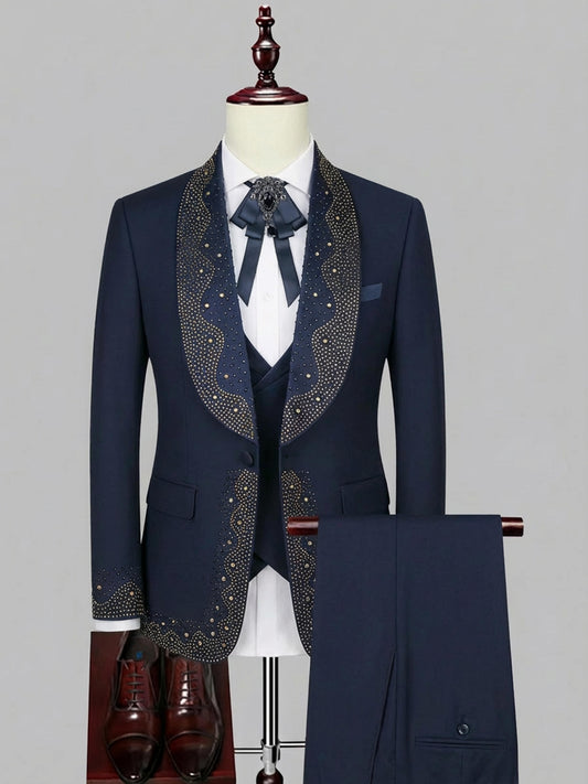 Luxury Diamonds Single Breasted Shawl Lapel Men's 3 Pieces Suit For Party