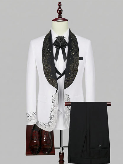 Luxury Diamonds Single Breasted Shawl Lapel Men's 3 Pieces Suit For Party