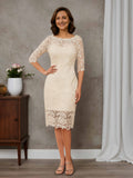 Lyraia Graceful Sheath Half Sleeves Knee-Length Lace Mother of the Bride Dresses