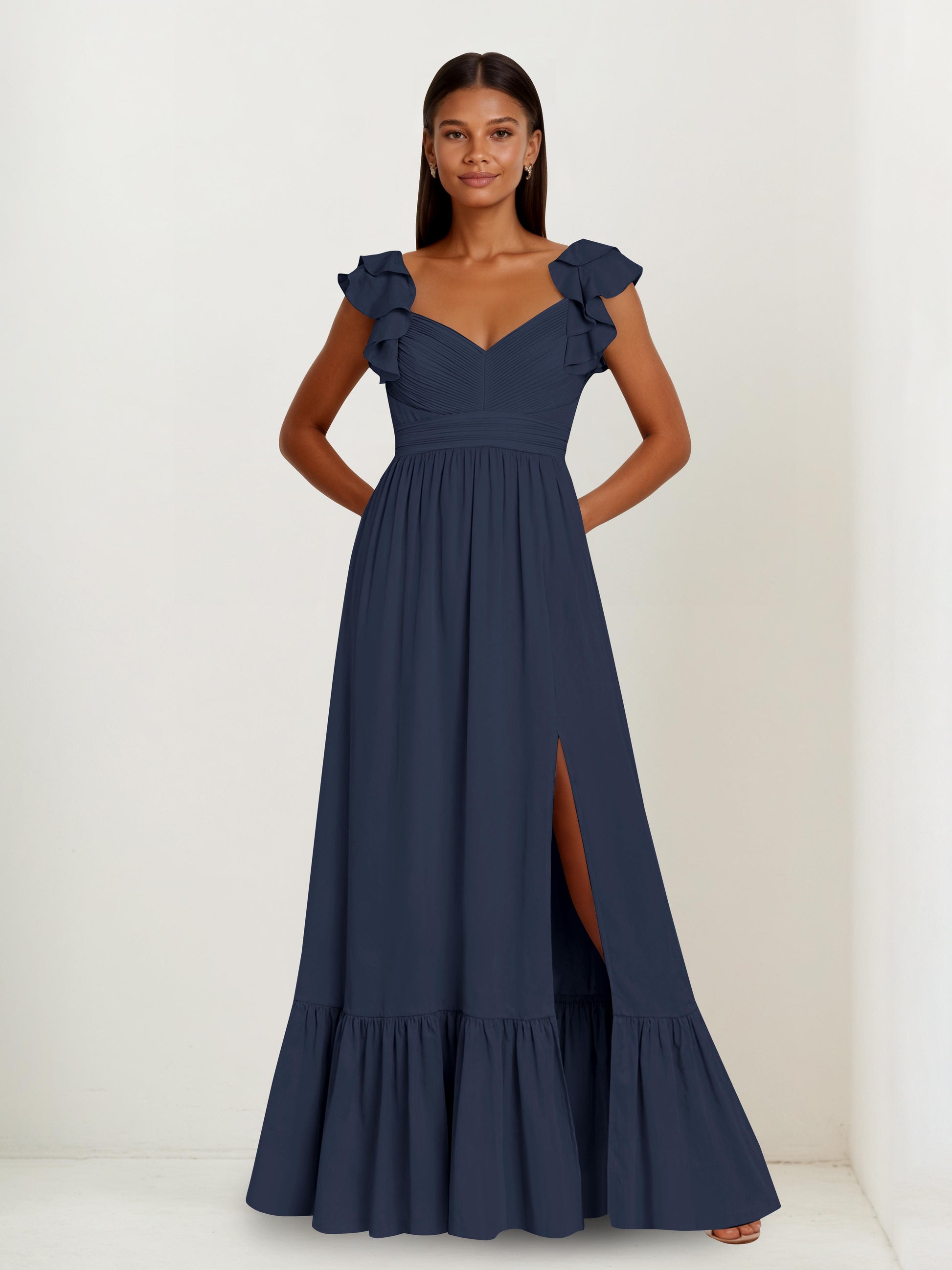 Lyrel Modest V-neck Cape Sleeves A-line Tiered Bridesmaid Dresses Cathnina Lyrel Modest V-neck Cape Sleeves A-line Tiered Bridesmaid Dresses Cathnina