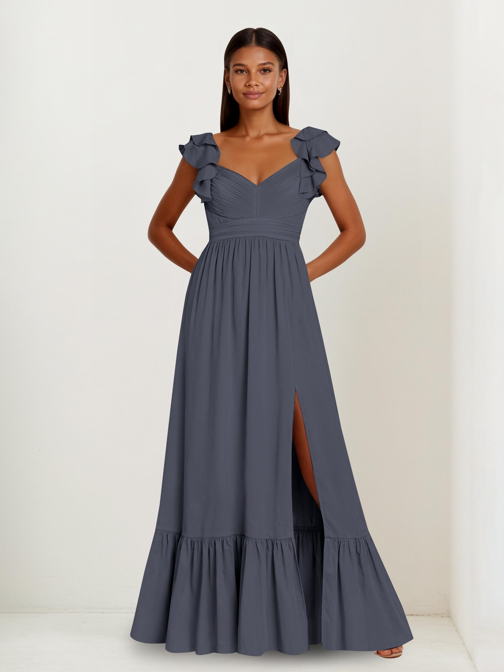 Lyrel Modest V-neck Cape Sleeves A-line Tiered Bridesmaid Dresses Cathnina Lyrel Modest V-neck Cape Sleeves A-line Tiered Bridesmaid Dresses Cathnina