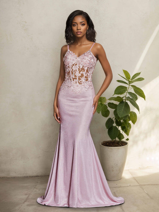 Mariel Corset Spaghetti Straps Long Prom Dresses with Beaded