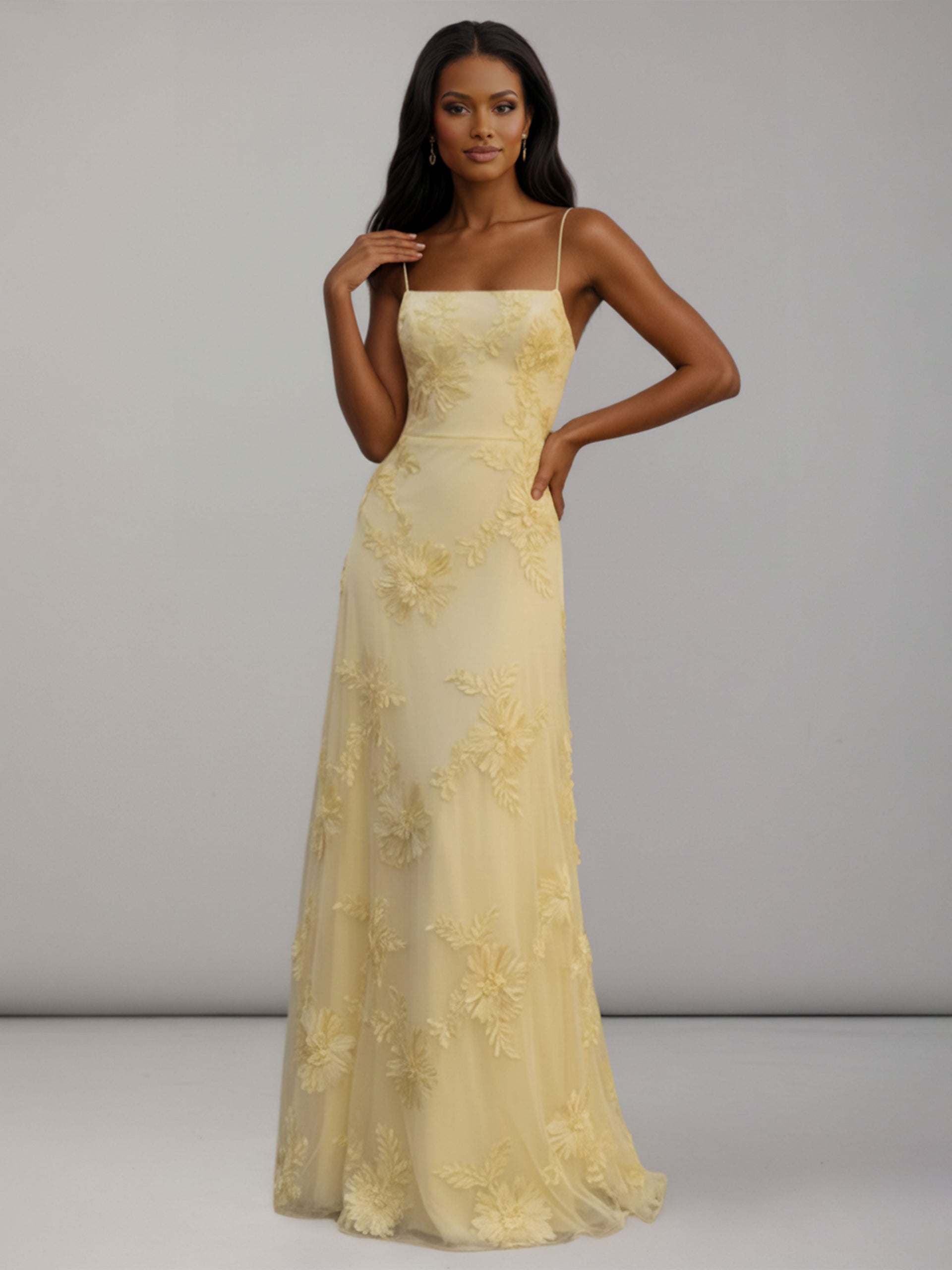 Melia A-Line Square Neck Floral Embroidery Bridesmaid Dresses with Lac – Cathnina