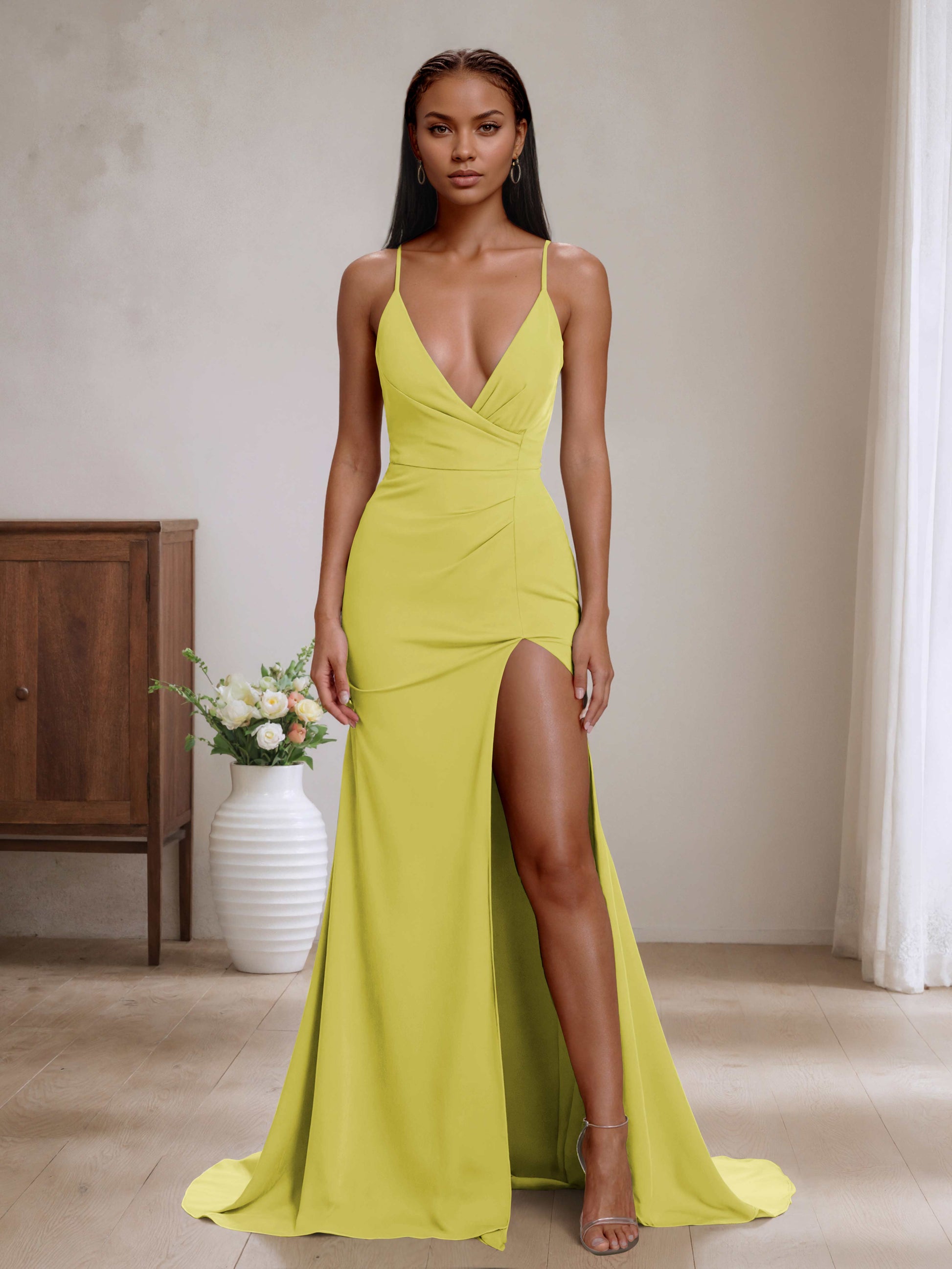 Melissa Spaghetti Straps V-neck Bridesmaid Dresses with Slit Cathnina Melissa Spaghetti Straps V-neck Bridesmaid Dresses with Slit Cathnina