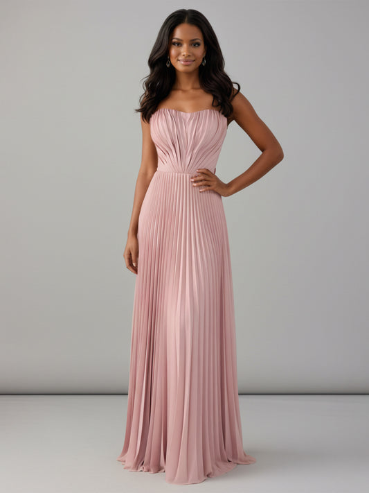 Melora Elegant Strapless A-Line Long Prom Dresses with Pleated