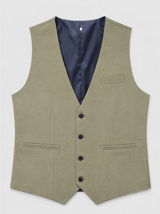 V-Neck Linen Suit Vest for Men | Wedding Waistcoat