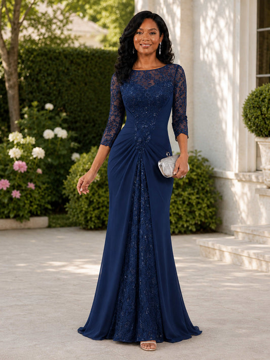 Meredith Mermaid Scoop Floor Length Mother of the Bride Dresses with Appliques