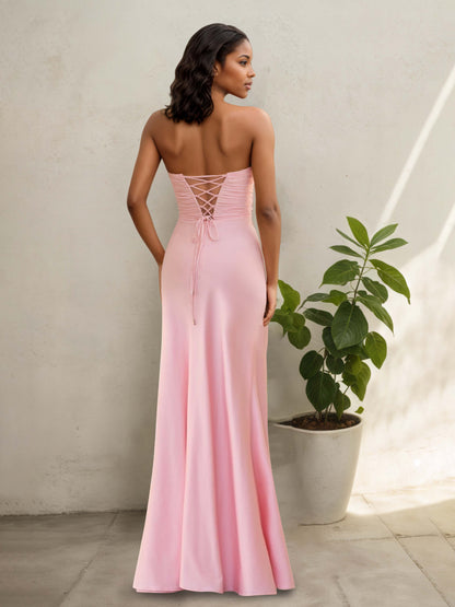 Milena Gorgeous Strapless Sheath Long Prom Dresses with Lace Up