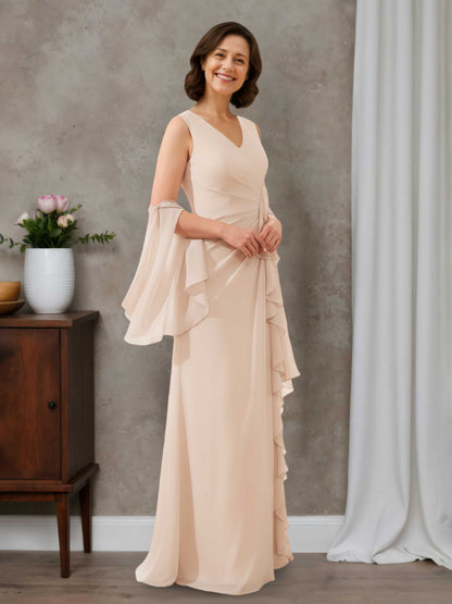 Miraella Charming V-neck Floor-Length Chiffon Mother of the Bride Dress with Ruffles