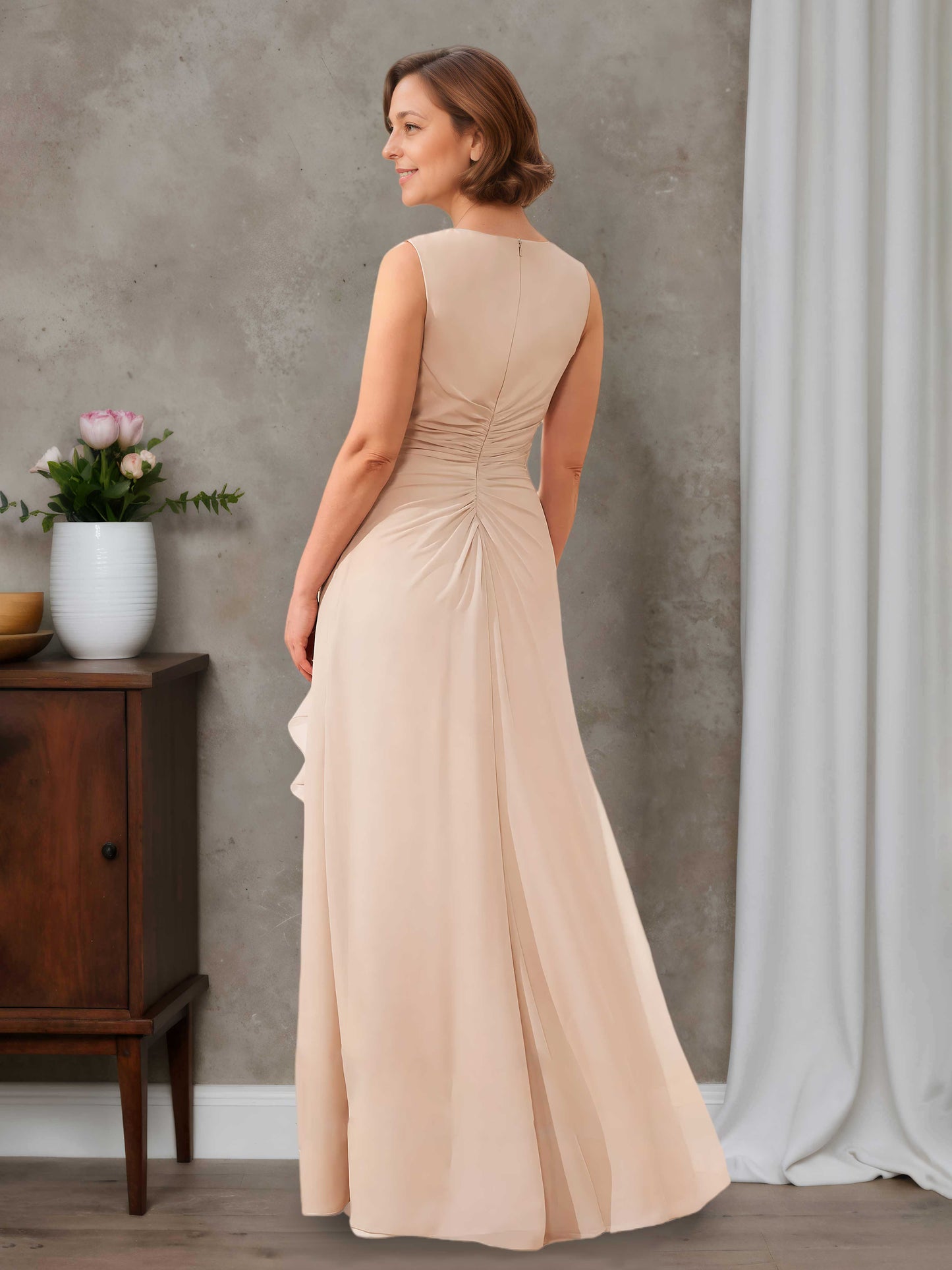 Miraella Charming V-neck Floor-Length Chiffon Mother of the Bride Dress with Ruffles