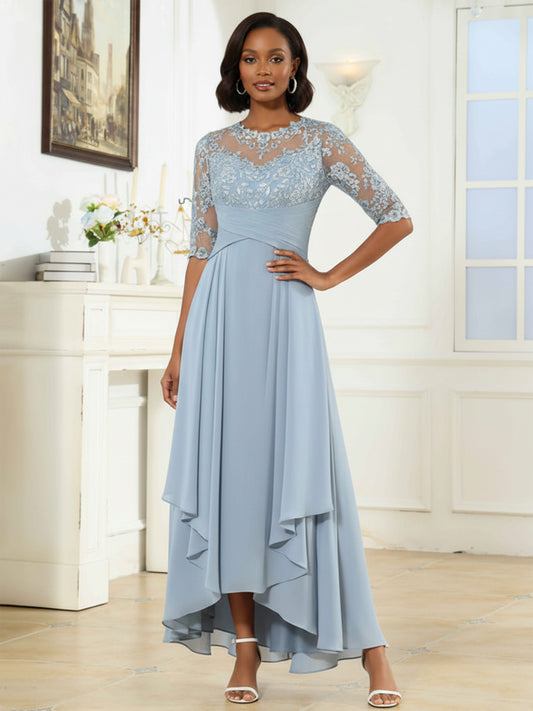 Mirelisse Graceful Illusion Half Sleeves Lace Chiffon Mother of the Bride Dresses