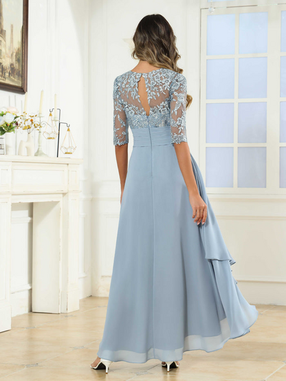 Mirelisse Graceful Illusion Half Sleeves Lace Chiffon Mother of the Bride Dresses