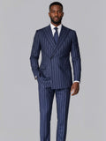 Modern 2 Pieces Men's Double Breasted Peak Lapel Vertical Stripe Suit