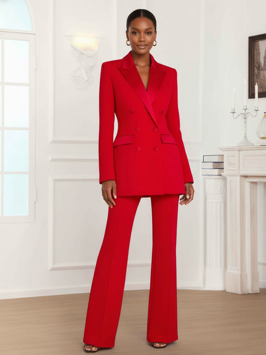 Modern Double Breasted Peak Lapel Women's 2 Pieces Pantsuit Set