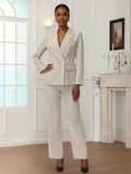 Modern Double Breasted Women's Notch Lapel Blazer and Pants Suit Set