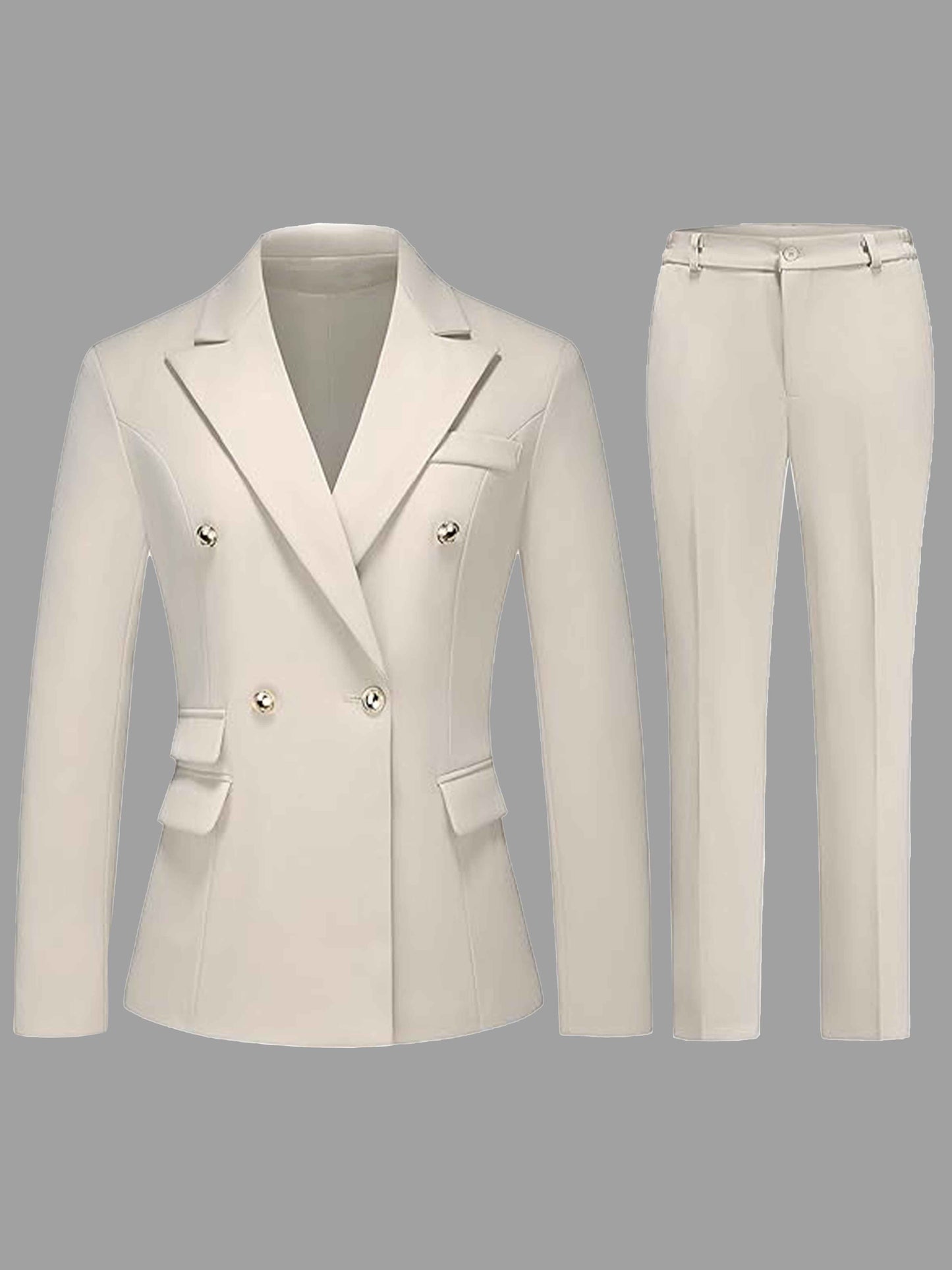 Modern Double Breasted Women's Notch Lapel Blazer and Pants Suit Set