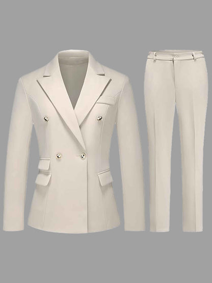 Modern Double Breasted Women's Notch Lapel Blazer and Pants Suit Set