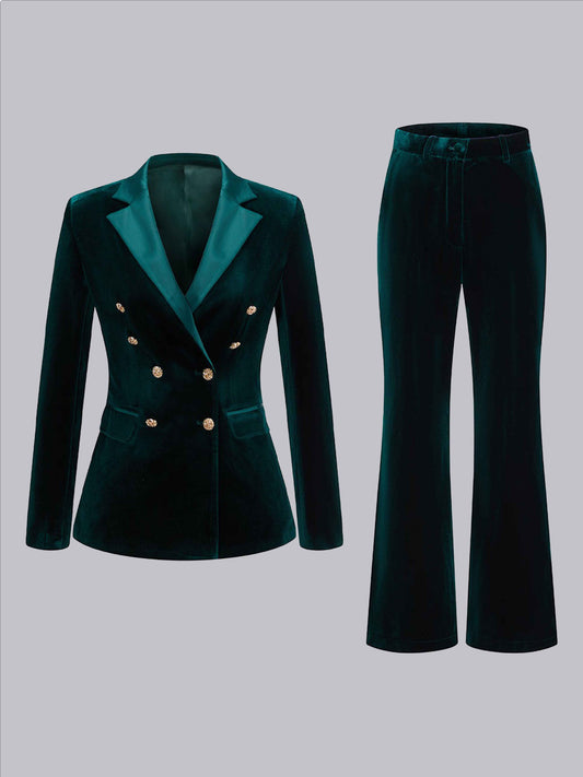 Modern Double Breasted Women's Velvet Slim Fit Formal Suit Set
