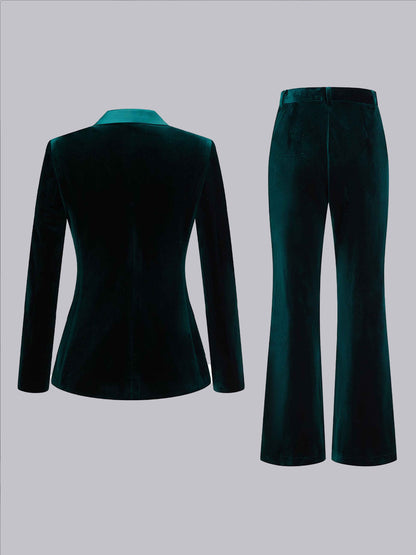 Modern Double Breasted Women's Velvet Slim Fit Formal Suit Set