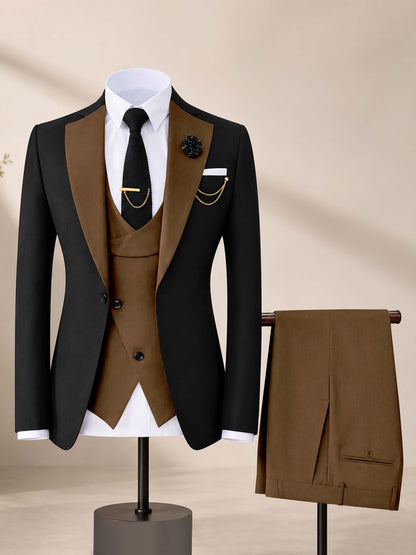 Men's Contrast Trim 3-Piece Suit for Wedding & Formal Events