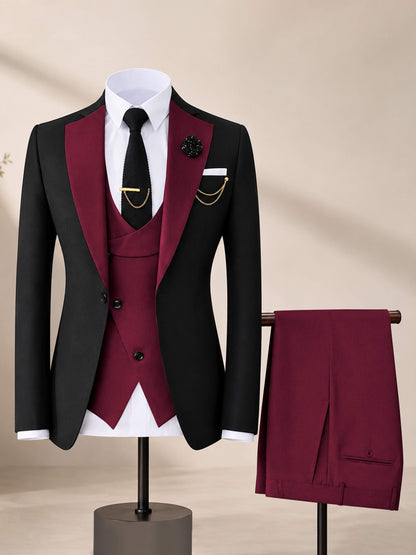 Men's Contrast Trim 3-Piece Suit for Wedding & Formal Events