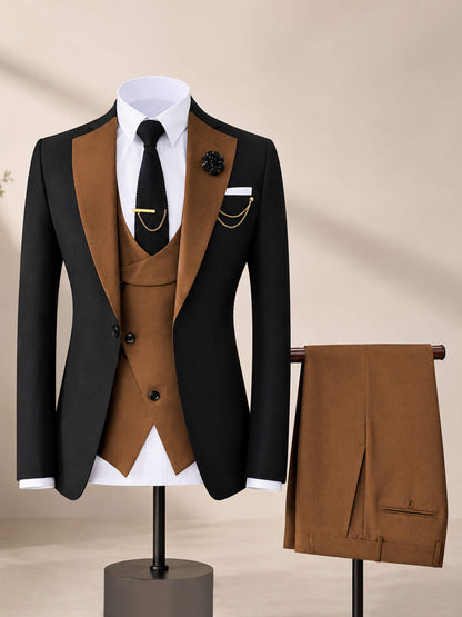 Men's Contrast Trim 3-Piece Suit for Wedding & Formal Events