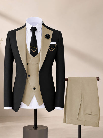 Men's Contrast Trim 3-Piece Suit for Wedding & Formal Events
