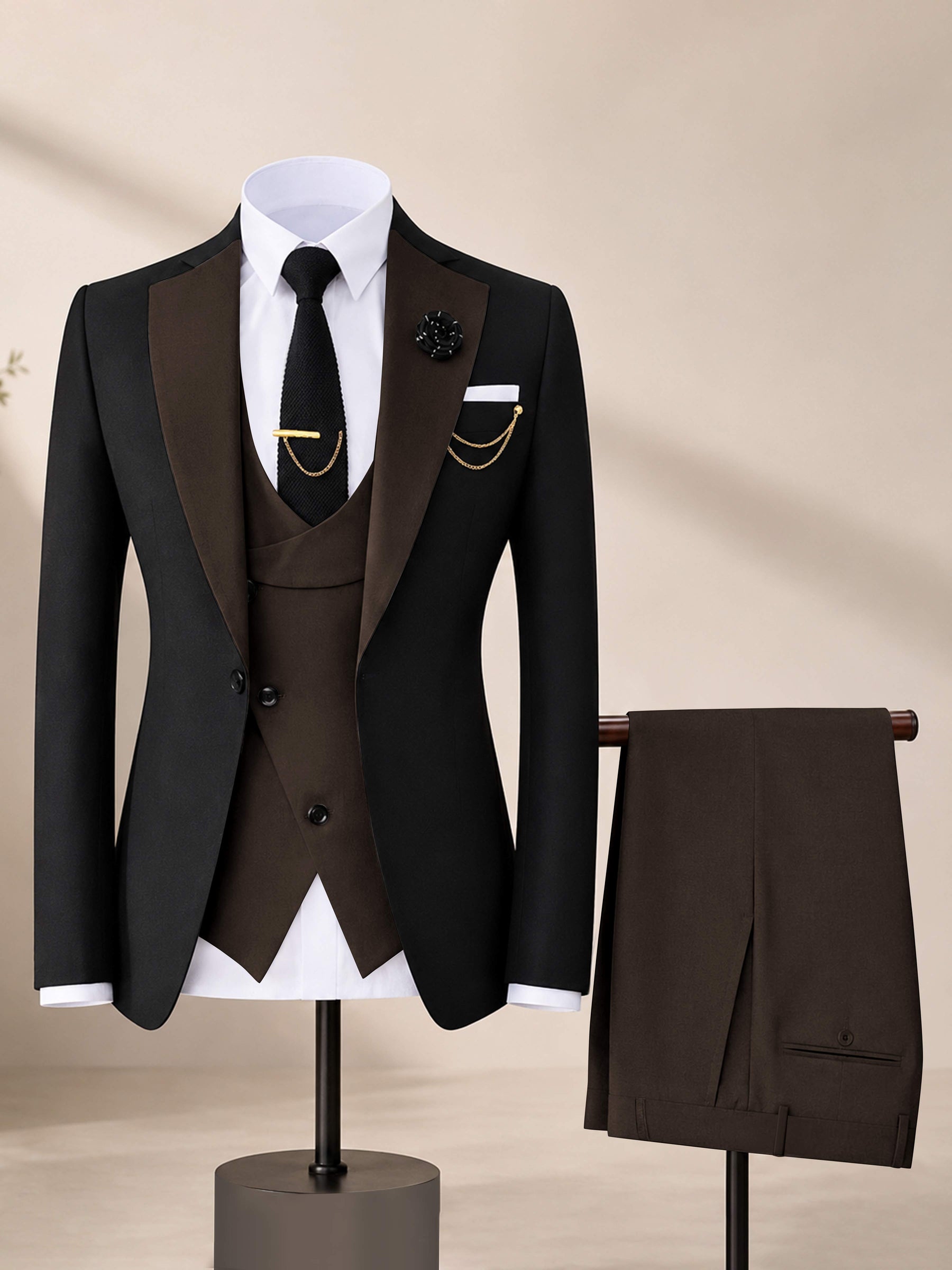 Men's Contrast Trim 3-Piece Suit for Wedding & Formal Events