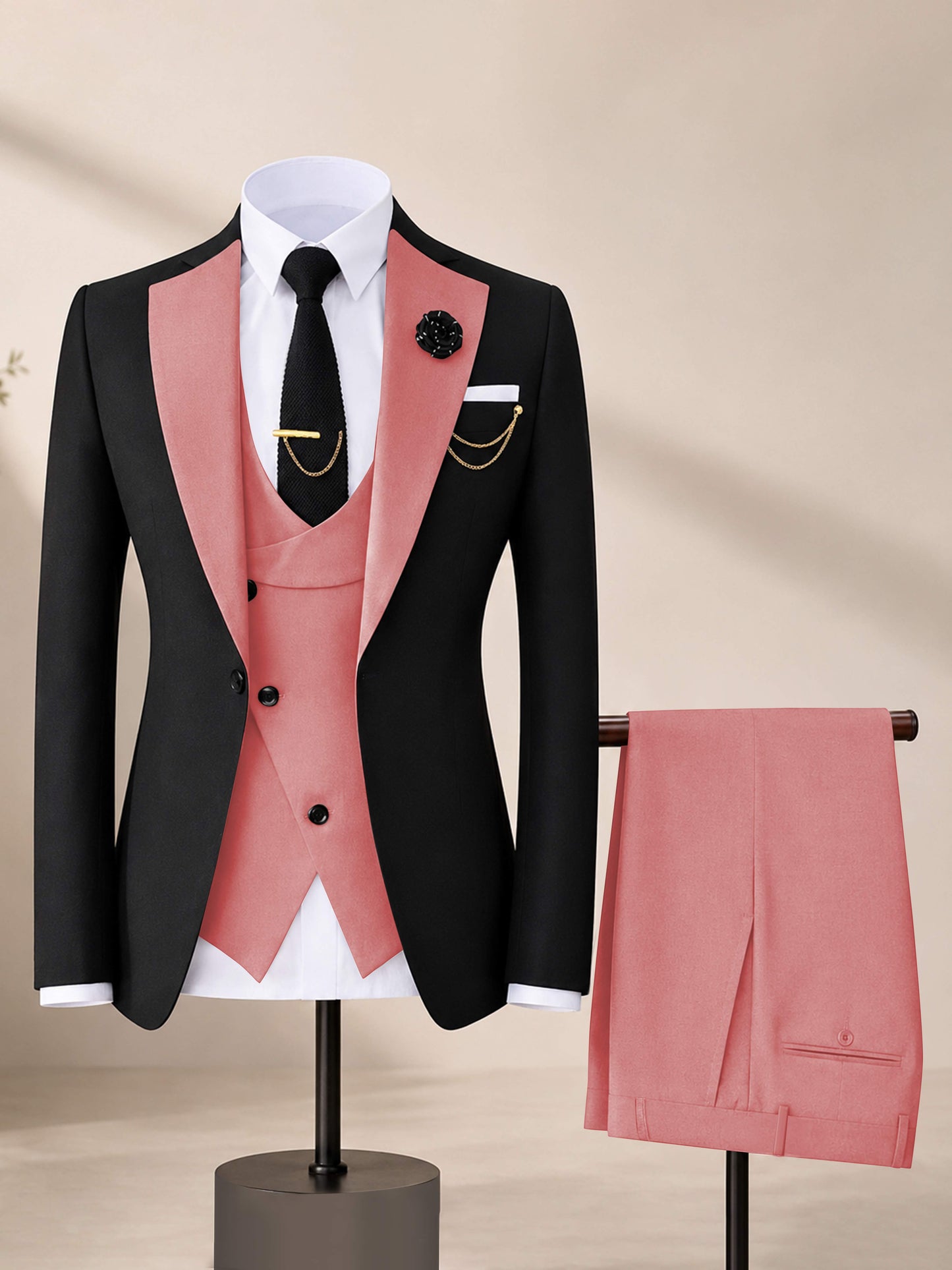 Men's Contrast Trim 3-Piece Suit for Wedding & Formal Events