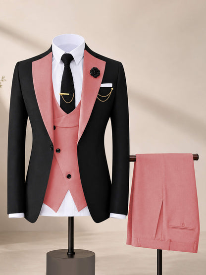 Men's Contrast Trim 3-Piece Suit for Wedding & Formal Events