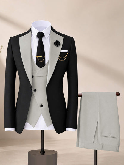 Men's Contrast Trim 3-Piece Suit for Wedding & Formal Events