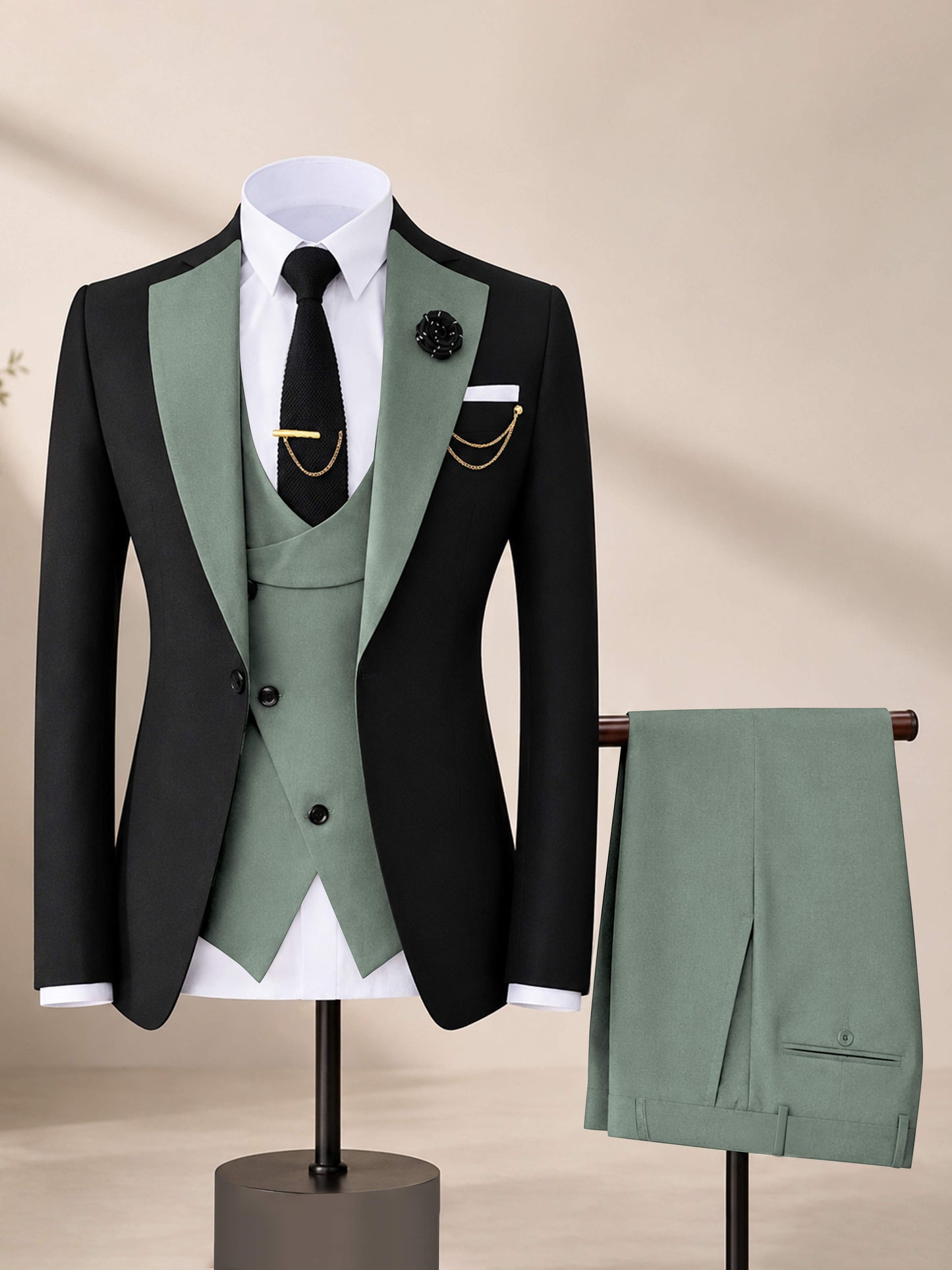 Men's Contrast Trim 3-Piece Suit for Wedding & Formal Events