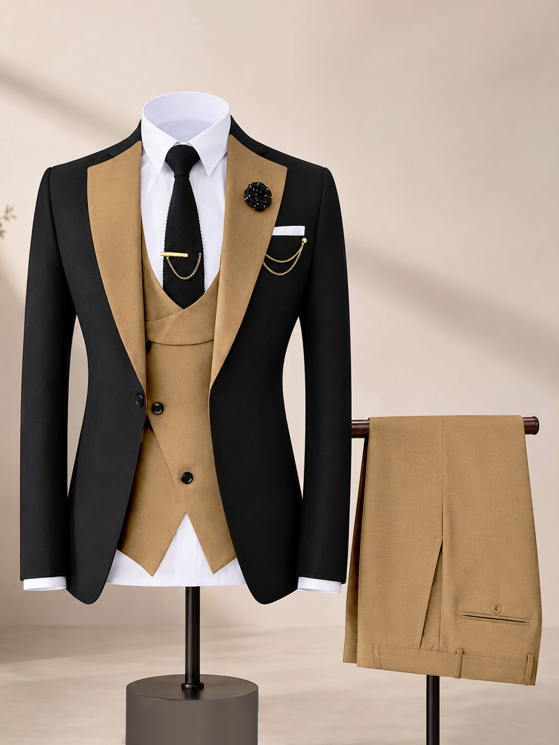 Men's Contrast Trim 3-Piece Suit for Wedding & Formal Events