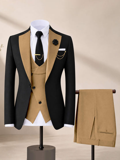 Men's Contrast Trim 3-Piece Suit for Wedding & Formal Events