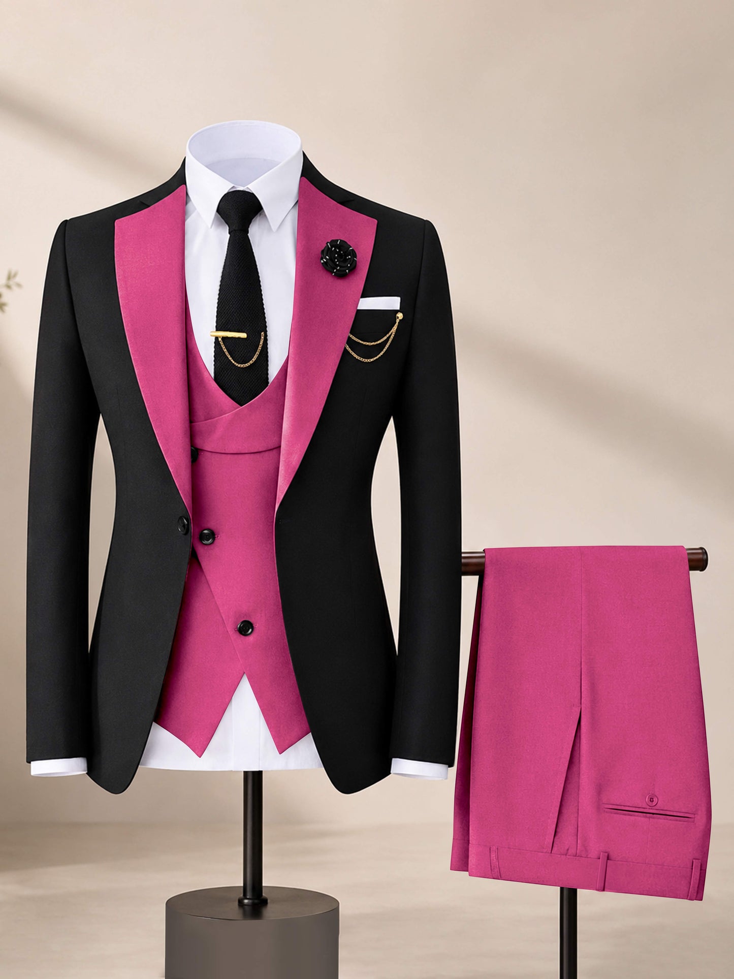 Men's Contrast Trim 3-Piece Suit for Wedding & Formal Events
