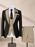 Men's Contrast Trim 3-Piece Suit for Wedding & Formal Events