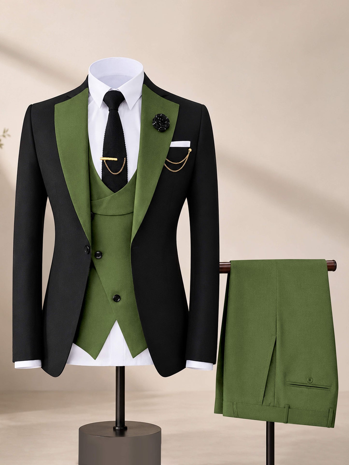 Men's Contrast Trim 3-Piece Suit for Wedding & Formal Events