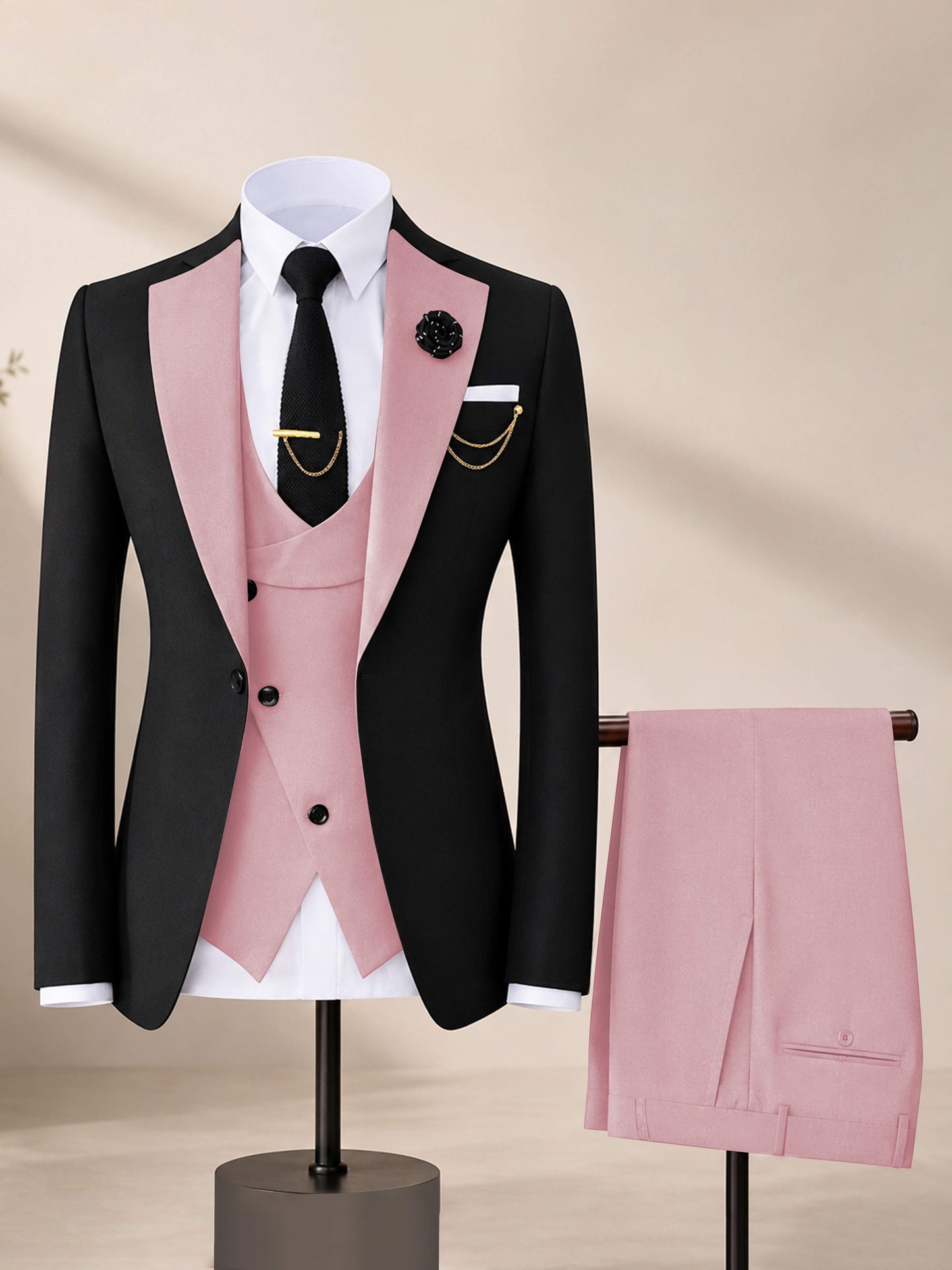 Men's Contrast Trim 3-Piece Suit for Wedding & Formal Events
