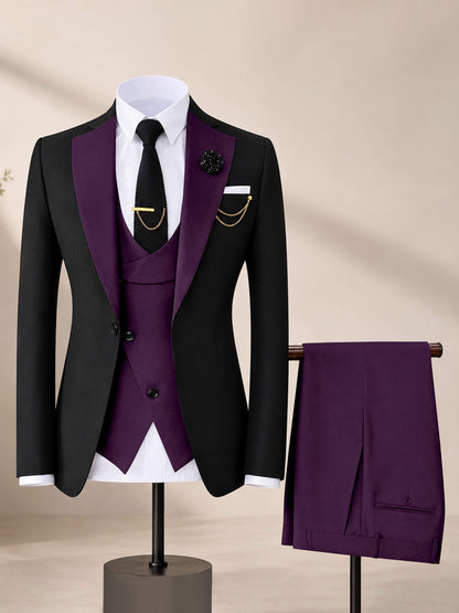 Men's Contrast Trim 3-Piece Suit for Wedding & Formal Events