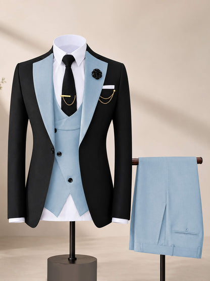 Men's Contrast Trim 3-Piece Suit for Wedding & Formal Events
