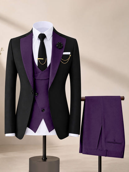 Men's Contrast Trim 3-Piece Suit for Wedding & Formal Events