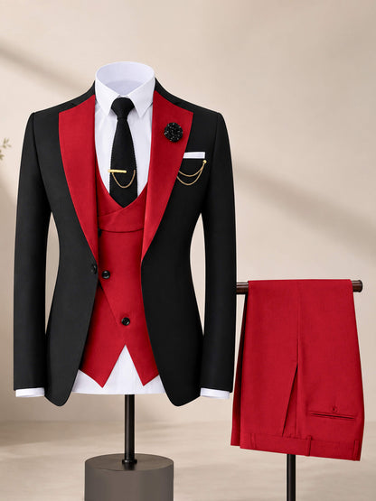 Men's Contrast Trim 3-Piece Suit for Wedding & Formal Events