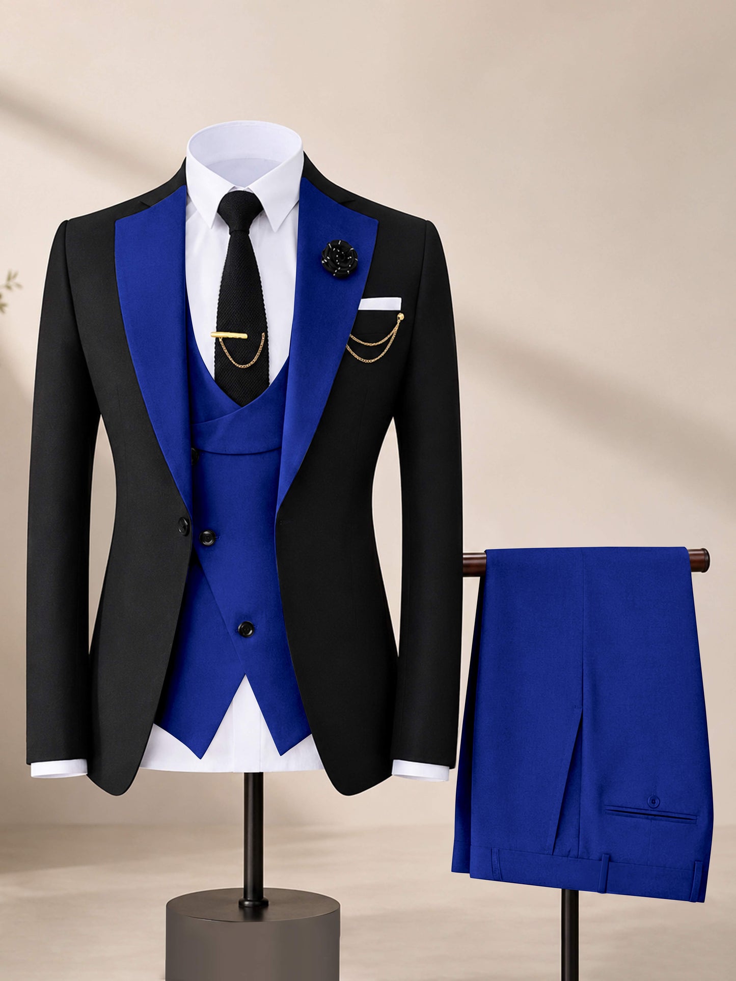 Men's Contrast Trim 3-Piece Suit for Wedding & Formal Events