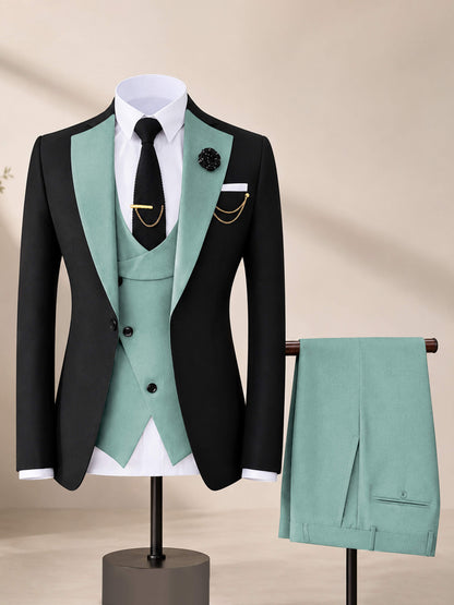 Men's Contrast Trim 3-Piece Suit for Wedding & Formal Events