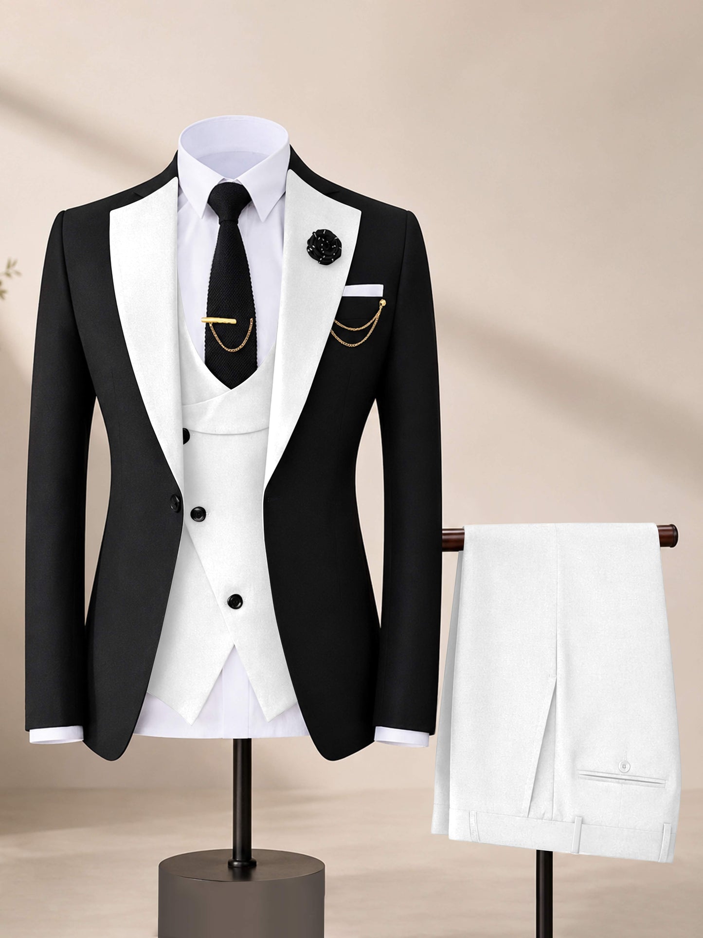 Men's Contrast Trim 3-Piece Suit for Wedding & Formal Events