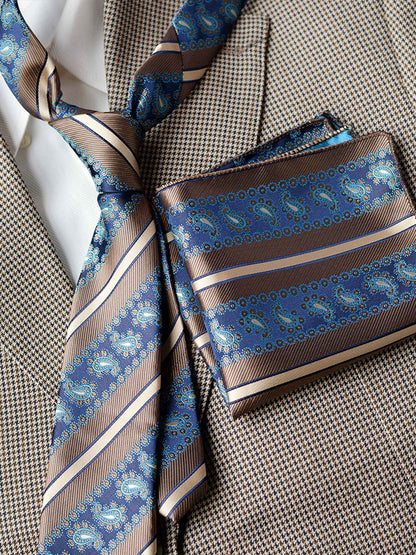 Modern Men's Patterned Tie and Pocket Square Set