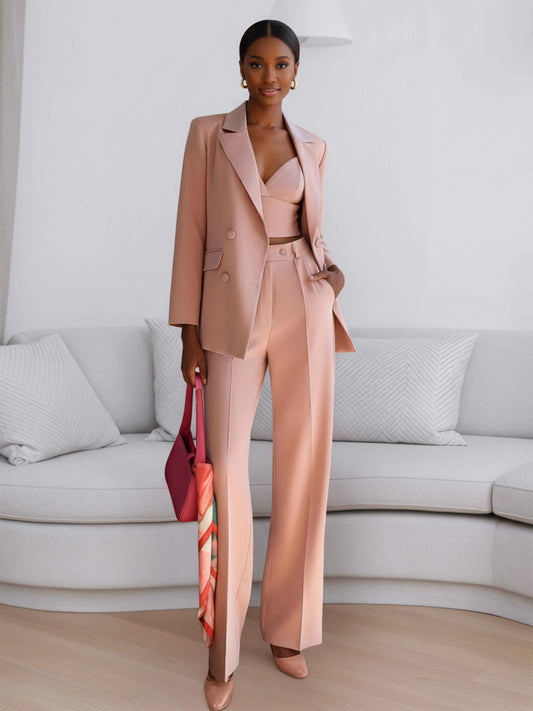 Modern Peak Lapel One-Button Women's 3 Pieces Formal Suit Set