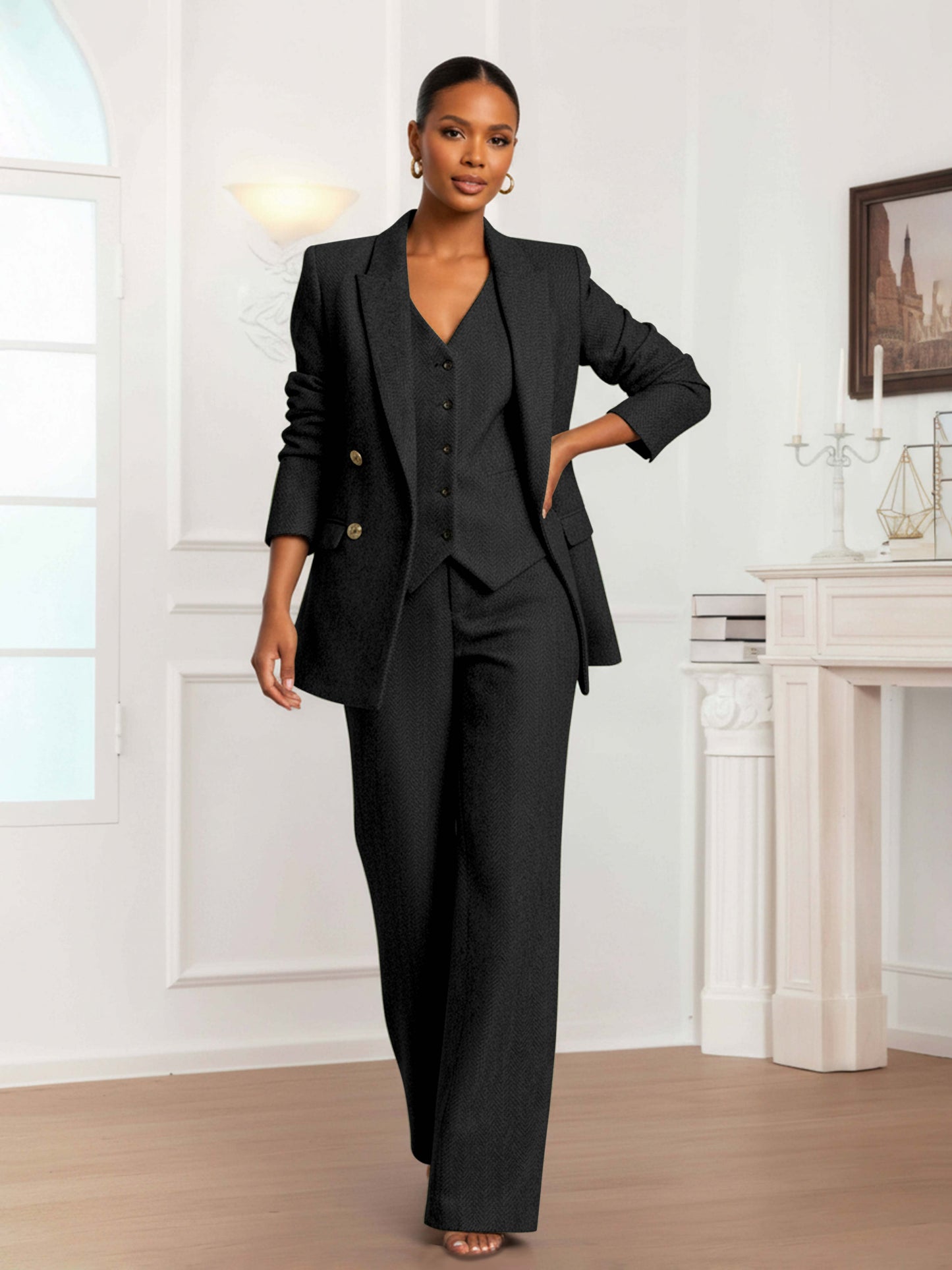 Modern Women's 3 Pieces Herringbone Semi Formal Suit